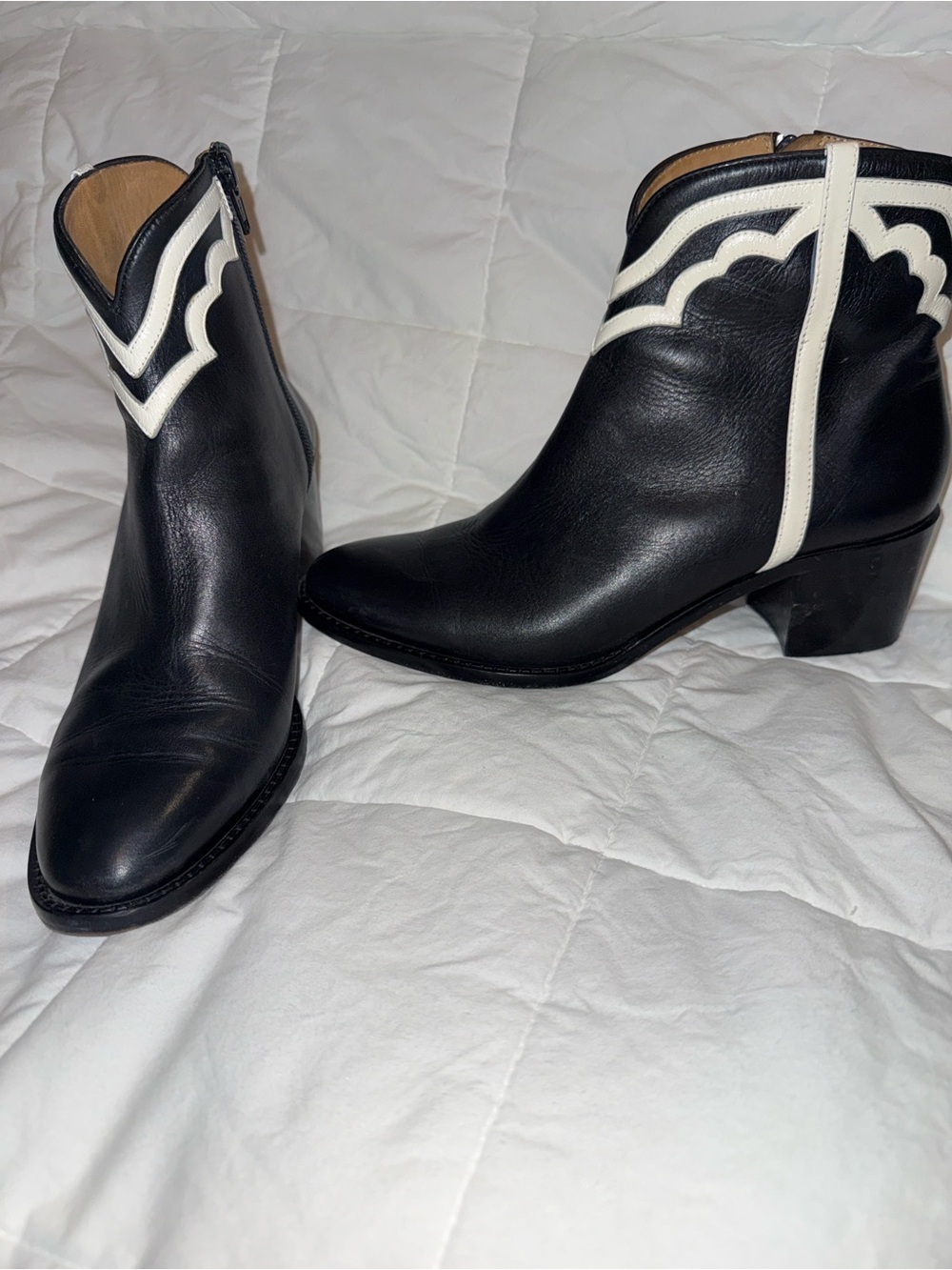 Lucchese Black and White Leather Western Ankle Boots limited edition!